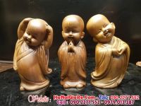 Tượng Để Ô Tô 3 Chú Tiểu Gỗ Bách Xanh